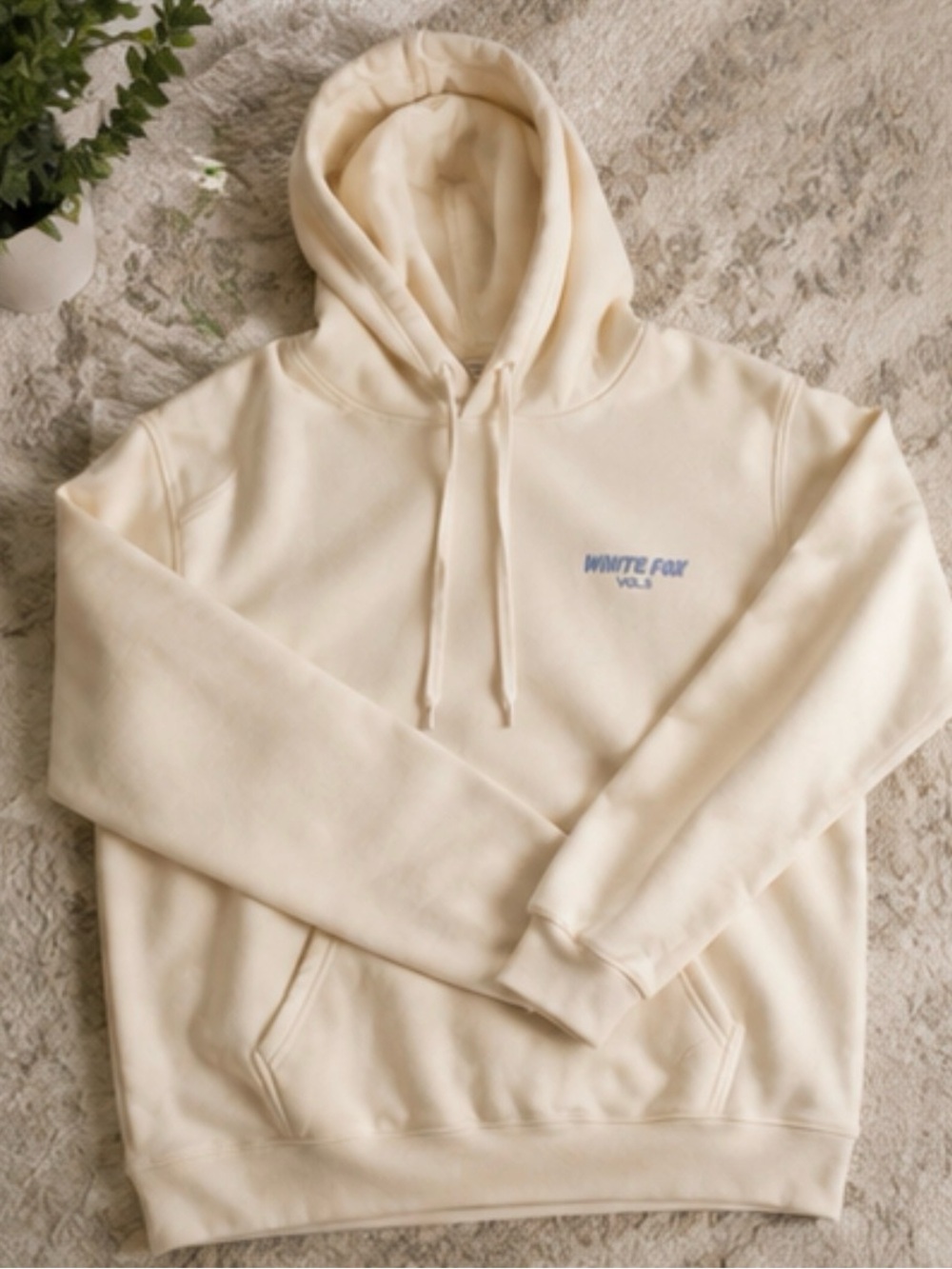White Fox Boutique Cream Hoodie with Blue Logo - Picture 3 of 9